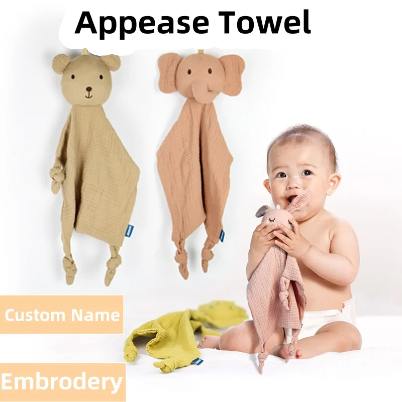 

Muslin Baby Comfort Towel Embroidered Name Cotton Comforter Blanket Sleep Toy Soothe Appease Towel Bibs