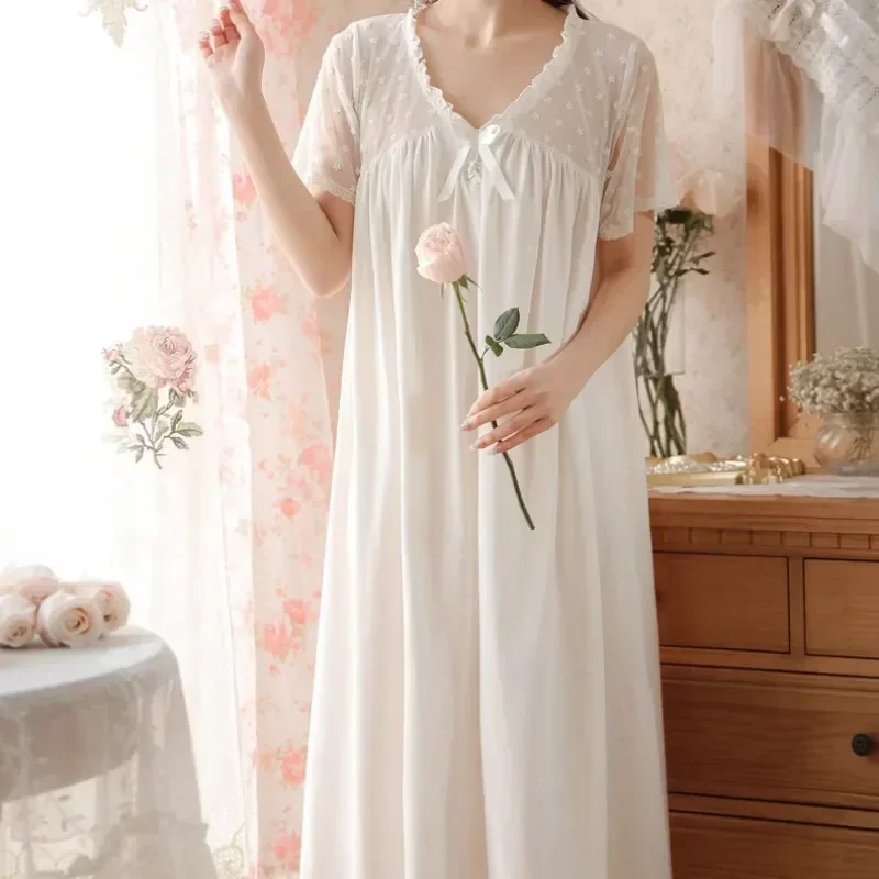 Sweet Lace Princess Sleepwear Nightdress Neck Short Nightgown Sleeve Nightwear Sexy Fairy Long Dress Summer Cotton Night Women
Sweet Lace Princess Sleepwear Nightdress Neck Short Nightgown Sleeve Nightwear Sexy Fairy Long Dress Summer Cotton Night Women