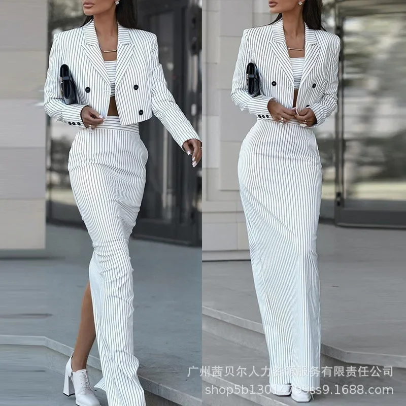 Elegant Stripe Plaid Print Blazer Coat Slit Skirt Two Piece Set Autumn Winter Y2K Chic Clothes Office Lady Outfits Tracksuit
Elegant Stripe Plaid Print Blazer Coat Slit Skirt Two Piece Set Autumn Winter Y2K Chic Clothes Office Lady Outfits Tracksuit