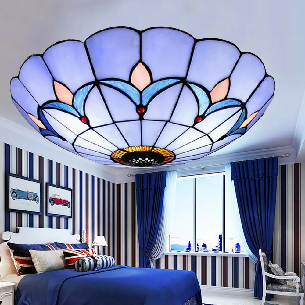 

Vintage Ceiling Light LED Tiffany Stained Glass Flush Mount Lamp Art Decor Lighting Fixture for Living Room Bedroom Home Light
