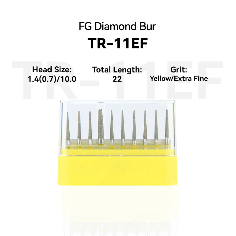 

1Set Dental Diamond Burs TR-11EF FG High Speed 22.0mm Yellow Rings Extra Fine Medium Intra-oral Shank Burs for Dentistry