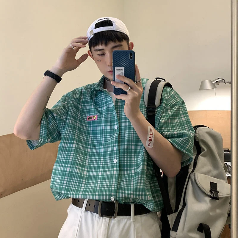 Short-sleeved Plaid Shirts Printed Letters Summer Men's Loose Tops Outerwear T-shirt Thin Trend Street Oversize Men's Clothes
Short-sleeved Plaid Shirts Printed Letters Summer Men's Loose Tops Outerwear T-shirt Thin Trend Street Oversize Men's Clothes