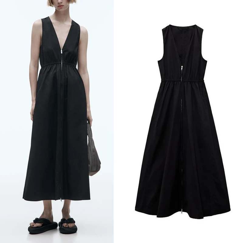 Women Elegant Midi Dress Streetwear Tooling Style Solid Sleeveless Zipper Tank Dresses Fashion 2023 Spring Summer Vestido Ladies
Women Elegant Midi Dress Streetwear Tooling Style Solid Sleeveless Zipper Tank Dresses Fashion 2023 Spring Summer Vestido Ladies