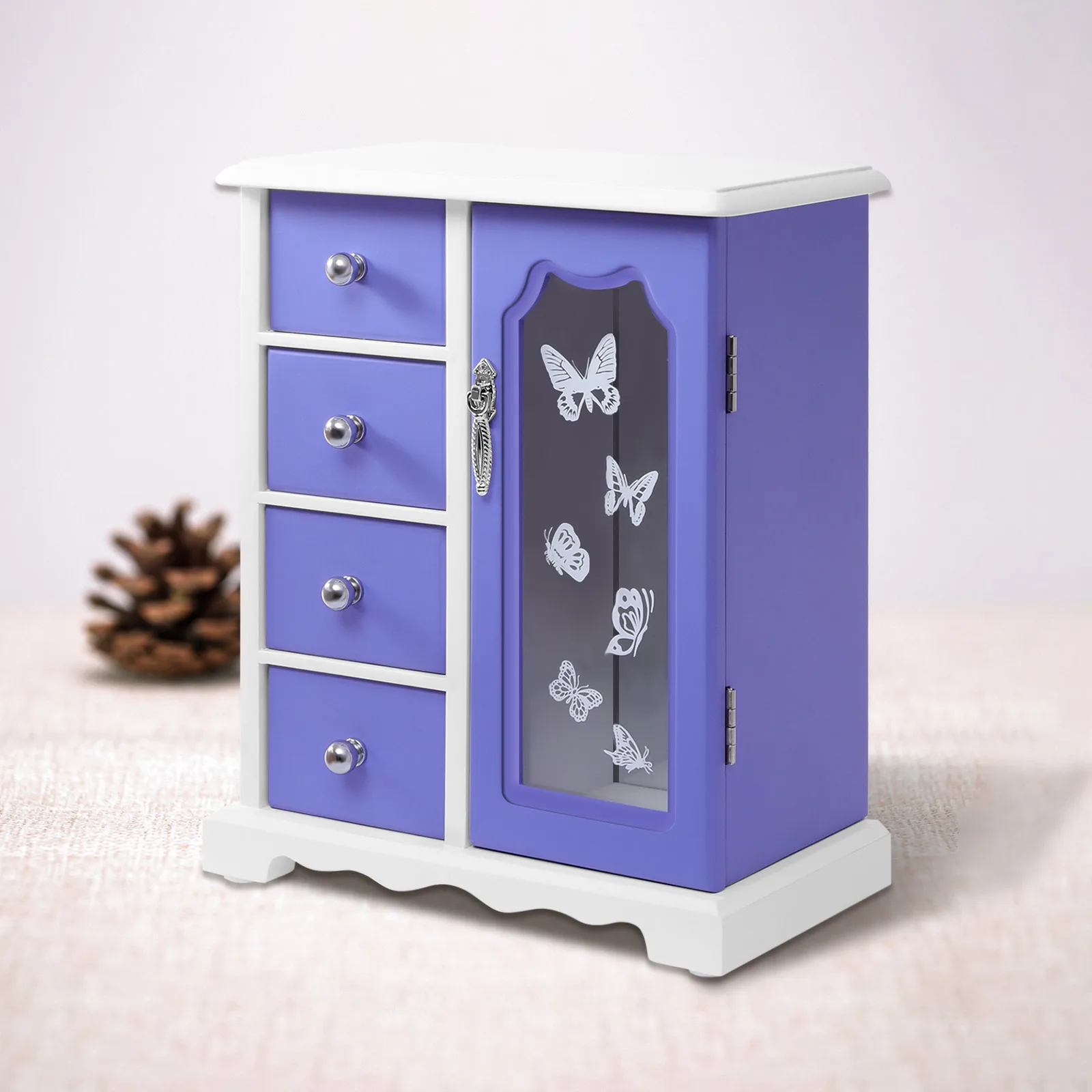 Solid Wood Jewelry Box - With 4 Drawers Organizer & Built-in Necklace Carousel & Large Mirror (White/Purple)
Solid Wood Jewelry Box - With 4 Drawers Organizer & Built-in Necklace Carousel & Large Mirror (White/Purple)