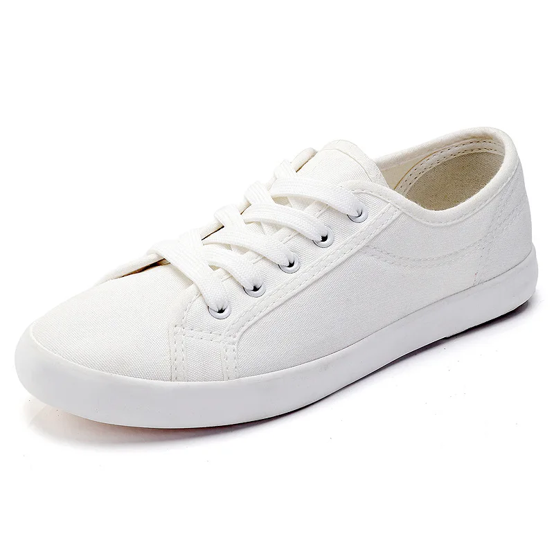 

Classic Women Vulcanized Solid White Shoes Couples Sneakers Ladies Lace-up Men's Casual Shoes Breathable Walking Canvas Shoes