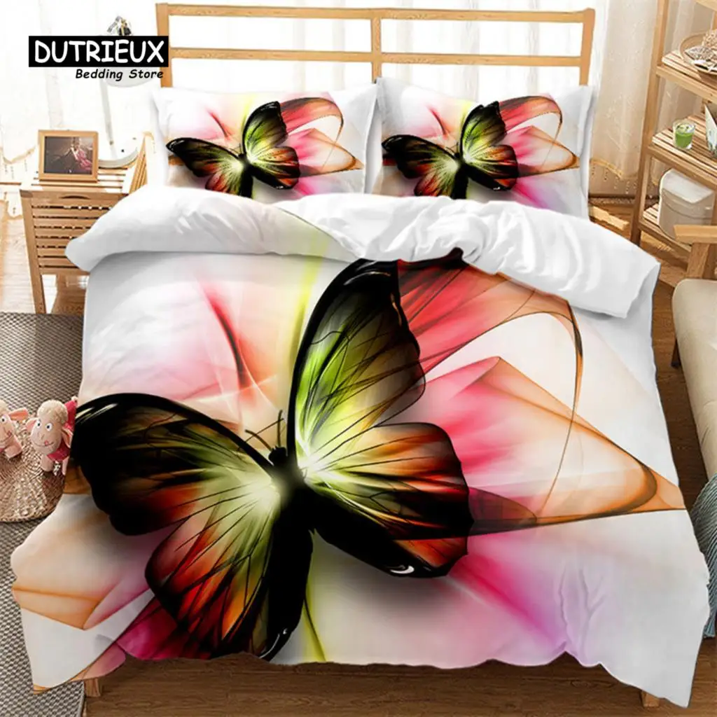 

Soft Butterfly Theme Bedding Set Queen Size For Girl Women Room Decor Microfiber Fashion 3D Print Duvet Cover With Pillowcases