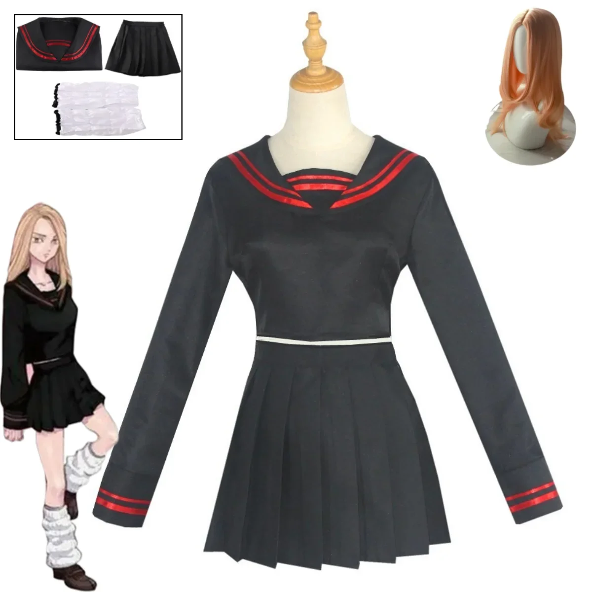 

Anime Tokyo Revengers Shiba YuzuhaCosplay Costume Sailor JK Uniform Black School Uniform Halloween Party Carnival Set