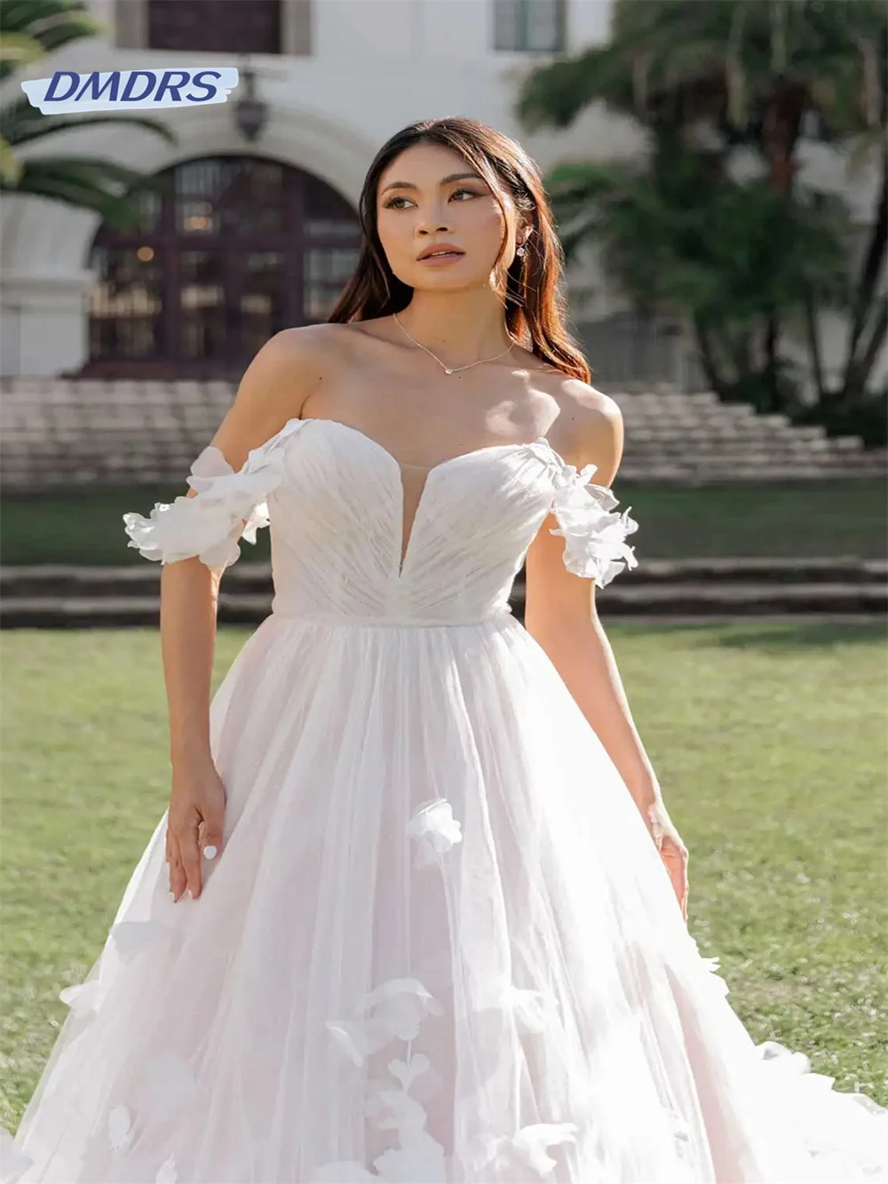

Женское свадебное платье с цветочной 3D аппликацией, пляжное платье без бретелек с открытыми плечами, классическое платье невесты