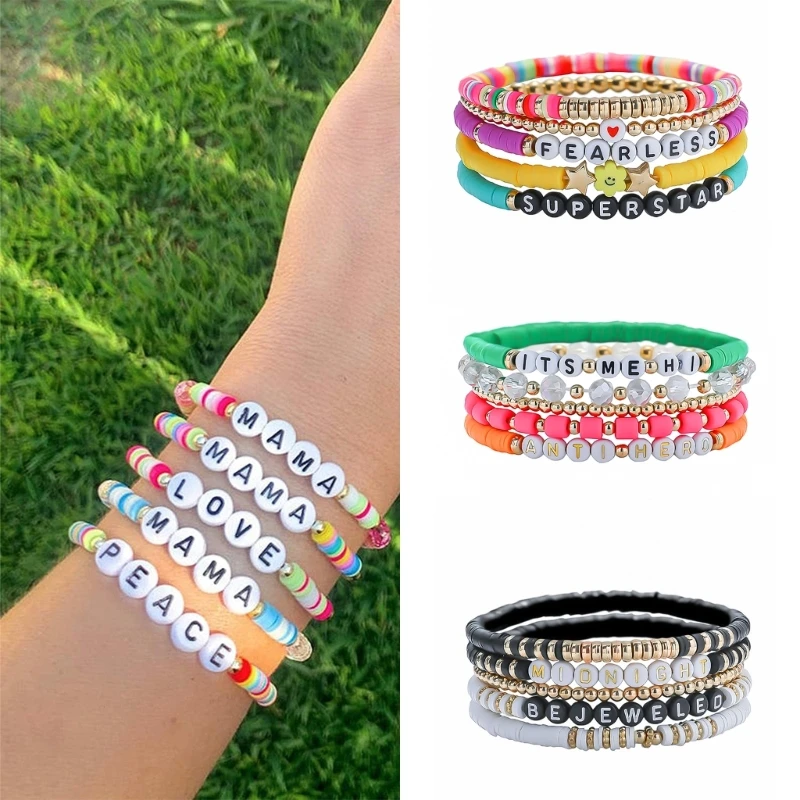 

Bohemian Bracelets Women Stretch Multilayer Colorful Beads Bracelets with Charm Stackable Clay Beaded Bracelets Jewelry