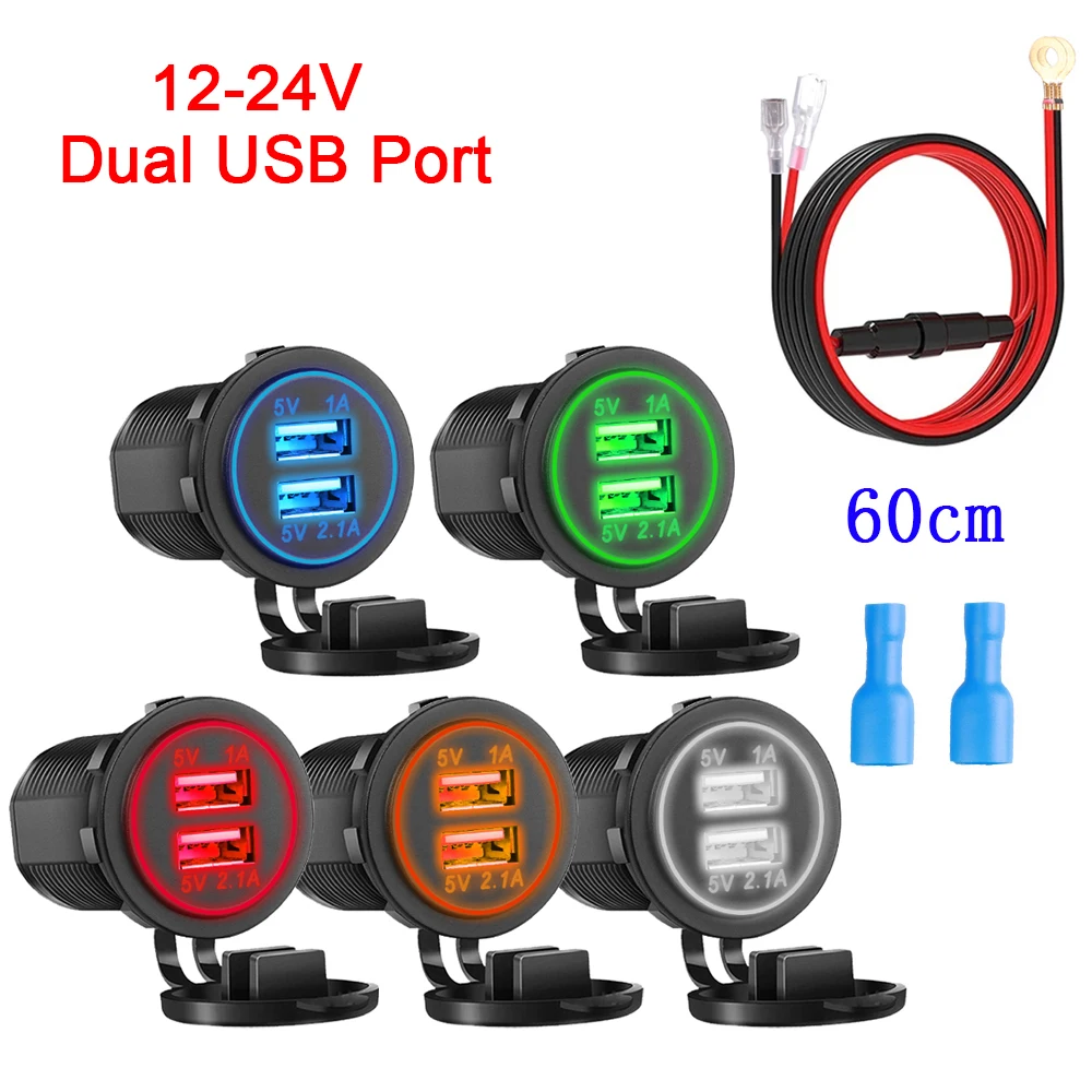 

3.1A Dual USB Car Charger LED Digital Fast Charger Socket Power Outlet 12V 24V for Car Motorcycle Boat Marine USB Charge Socket