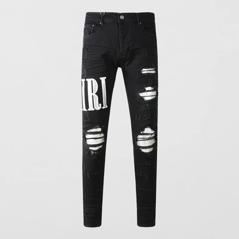 High Street Fashion Men Jeans Black Stretch Elastic Skinny Fit Ripped Jeans Men Leather Patched Designer Hip Hop Brand Pants
High Street Fashion Men Jeans Black Stretch Elastic Skinny Fit Ripped Jeans Men Leather Patched Designer Hip Hop Brand Pants