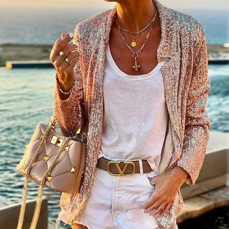Women Sequin Party Blazers Slim Sliver Female Blazer Long Sleeve Solid Color Jackets Work Suit Autumn Elegant Office Lady Tops
Women Sequin Party Blazers Slim Sliver Female Blazer Long Sleeve Solid Color Jackets Work Suit Autumn Elegant Office Lady Tops