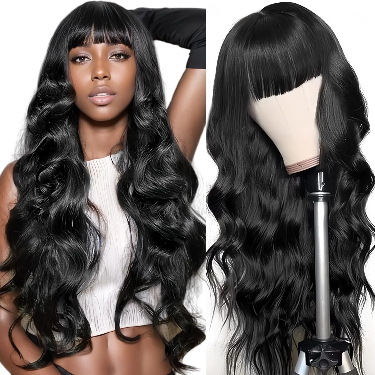 

Body Wave Wigs Human Hair With Bangs Ready to Wear and Go Glueless Machine Made Wig 100% Brazilian Virgin Human Hair for Women