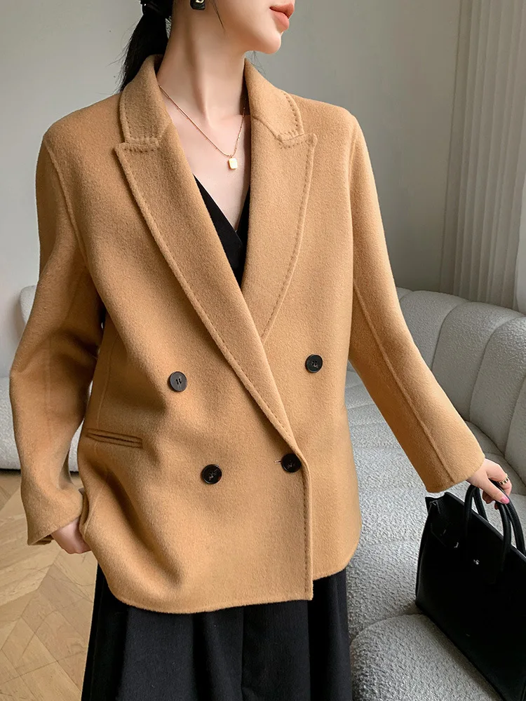 

Шерстяное пальто женское свободное осенне-зимнее короткое стильное кашемировое утепленное двустороннее шерстяное маленькое шерстяное новое шерстяное пальто