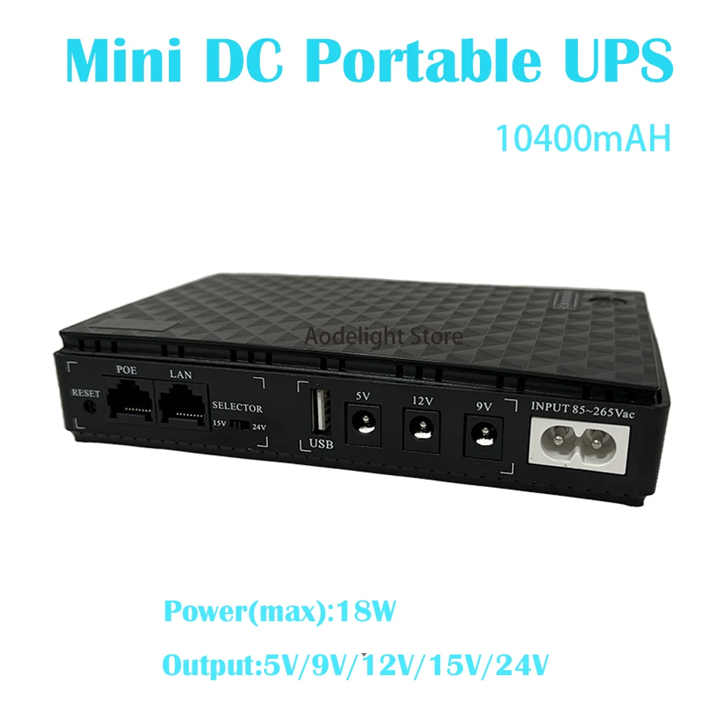 10400MAH DC18W 1A/2A 5V/9V/12V Large Capacity Multipurpose Mini Portable UPS Backup Power Adapter for WiFi, Router
10400MAH DC18W 1A/2A 5V/9V/12V Large Capacity Multipurpose Mini Portable UPS Backup Power Adapter for WiFi, Router