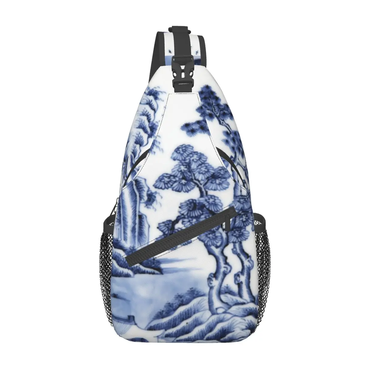 

Porcelain Delft Oriental Toile Small Sling Bag Chest Crossbody Shoulder Backpack Travel Hiking Daypacks Pattern Satchel