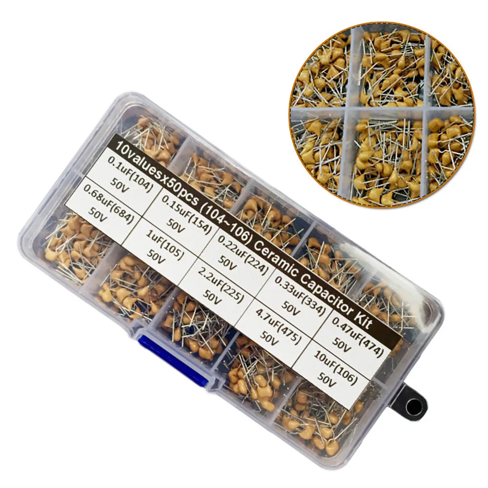 Comprehensive 500pcs 0 1uF~10uF 50V Ceramic Capacitor Kit Assortment Set Wide Range All Inclusive with 10 Values
Comprehensive 500pcs 0 1uF~10uF 50V Ceramic Capacitor Kit Assortment Set Wide Range All Inclusive with 10 Values