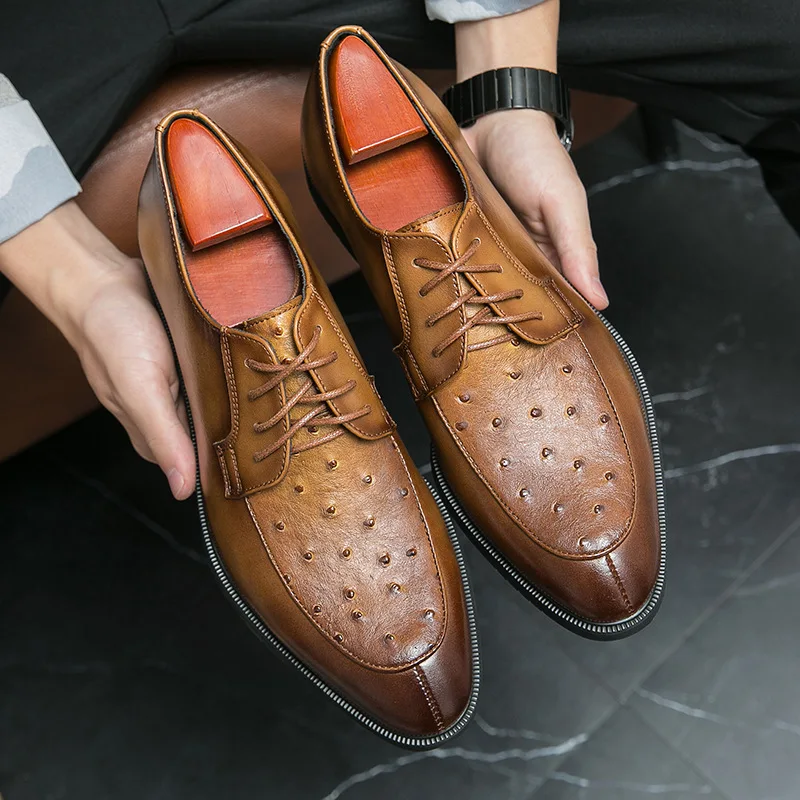 

Мужские классические деловые кожаные туфли в британском стиле, мужские классические туфли дерби в стиле ретро, офисные туфли на плоской подошве, мужские оксфорды для свадьбы и вечеринки, европейские размеры 38-46