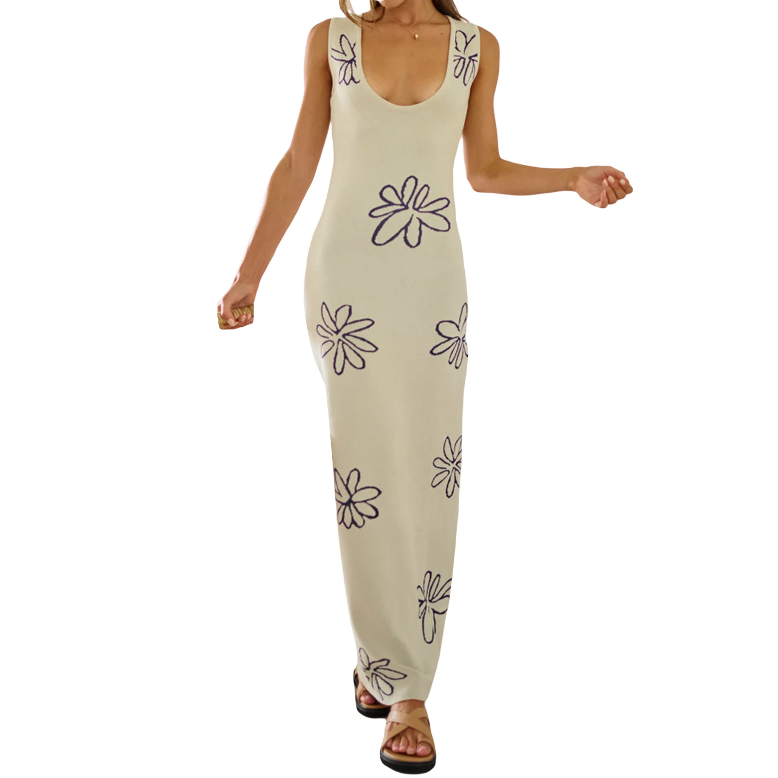 Women Long Dresses Sleeveless U Neck Knitting Floral Casual Party Spring Summer Dress
Women Long Dresses Sleeveless U Neck Knitting Floral Casual Party Spring Summer Dress