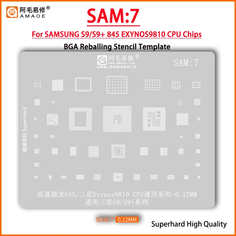 

Amaoe SAM7 BGA Reballing Stencil For Samsung S9 S9+ Exynos9810 For Snapdragon 845 CPU Baseband eMMC Wifi Touch Power PA IC