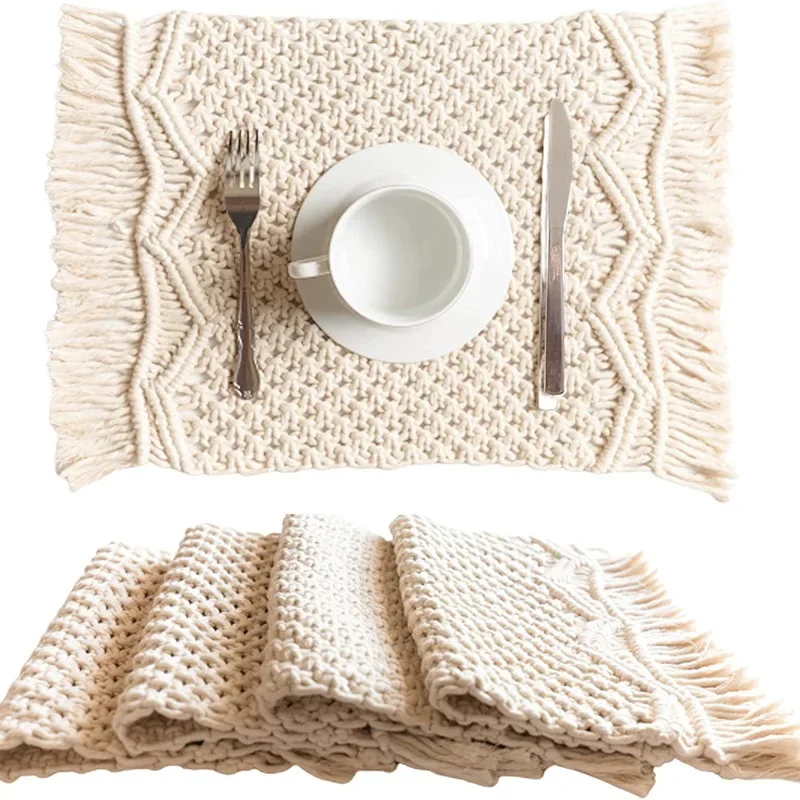 

2023 Macrame Placemats Set Of 4 Handmade Cotton Woven Modern Farmhouse Fringe & Kitchen For Placemats Décor Table Dining Boho