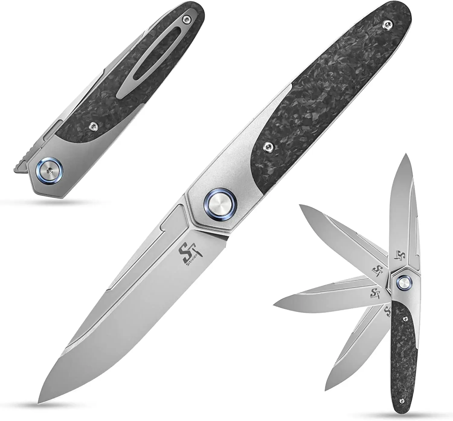 

Sitivien ST992 Folding Pocket Knife Handmade M390 Pearlescent Brushed Steel Blade Titanium Carbon Fiber Handle EDC Tool Knifes