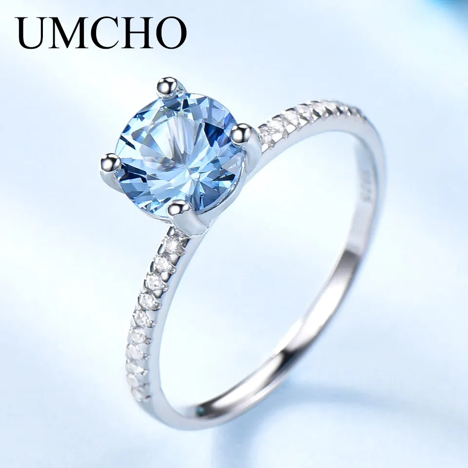 

UMCHO 925 Sterling Silver Luxury Sky Blue Gemstone Topaz Romantic Rings for Women Party Wedding Anniversary Gift Fine Jewelry