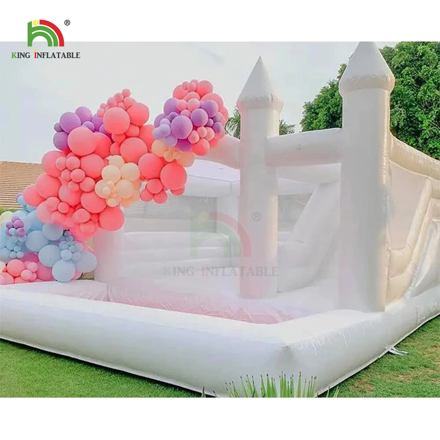 

15ft PVC Commercial Inflatable White Bounce House With Slide And Ball Pit Adult Kids Jumping Bouncy Castle Bouncer For Wedding