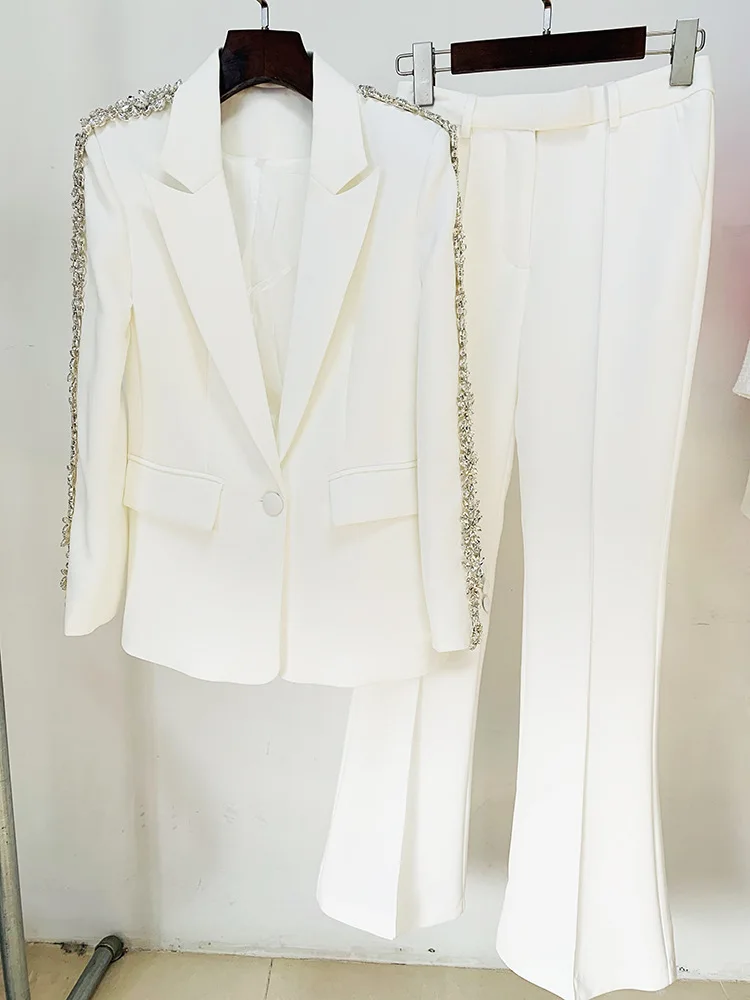 2023 Spring Elegant Women's Pantsuits High Quality Beading White Blazers Jackets + Pants Two Piece Set C846
2023 Spring Elegant Women's Pantsuits High Quality Beading White Blazers Jackets + Pants Two Piece Set C846