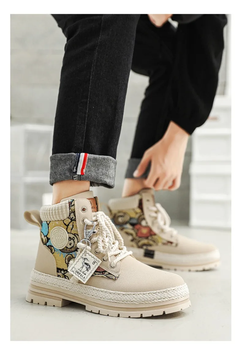 Men High Top Boots Fad Trend Outdoor Comfort Ankle Boot for Men Lace-Up Boot Retro British Style Tooling Boots Botas Para Hombre Men High Top Boots Fad Trend Outdoor Comfort Ankle Boot for Men Lace-Up Boot Retro British Style Tooling Boots Botas Para Hombre
