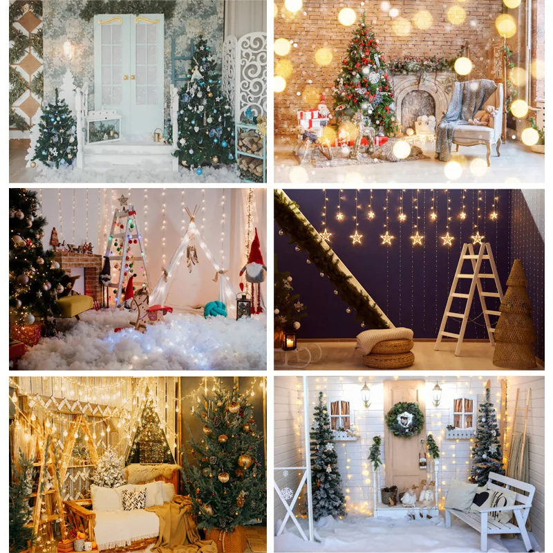 

Christmas Theme Photography Background Christmas tree Fireplace Children Portrait Backdrops For Photo Studio Props 2299 SDJ-05