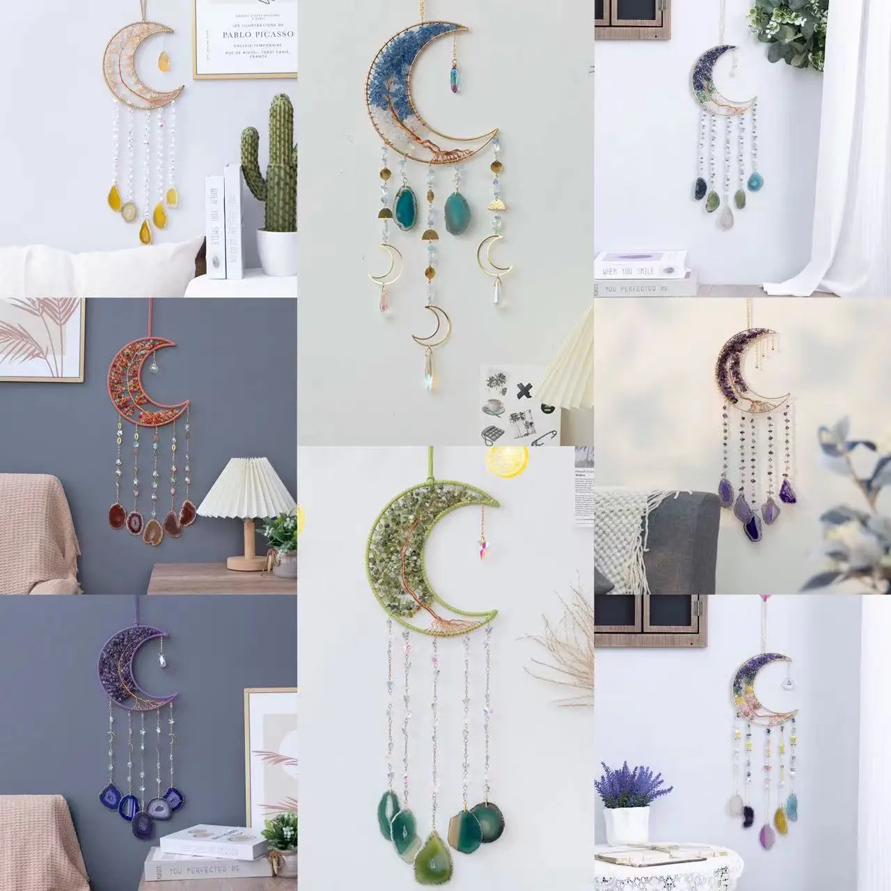Gemstone Dream catchers Natural Agate Garden Living Room Decoration Wind Chime Wall Decor Moon Gem Dream Catchers
Gemstone Dream catchers Natural Agate Garden Living Room Decoration Wind Chime Wall Decor Moon Gem Dream Catchers