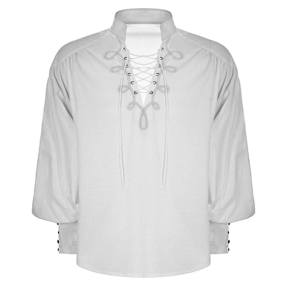 

Men Shirts Medieval Gothic Shirt Lace Up Top Frill Victorian Puff Sleeve Retro Costume Casual Blouse Fashion Tops Tee Shirt