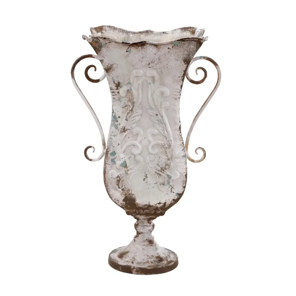 

21" Distressed Beige Metal Vase, Home decoration ,flower vase