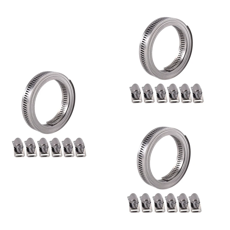 

3X 304 Stainless Steel Worm Clamp Hose Clamp Strap With Fasteners Adjustable DIY Pipe Hose Clamp Ducting Clamp 7.9Feet