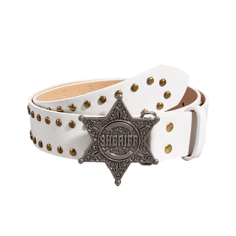 

Fashion Jeans Belt with Star-shaped Metal Buckle Y2K All-Matched Western Cowgirl Waist Belt Rivet Punk Wide Waistband Decoration