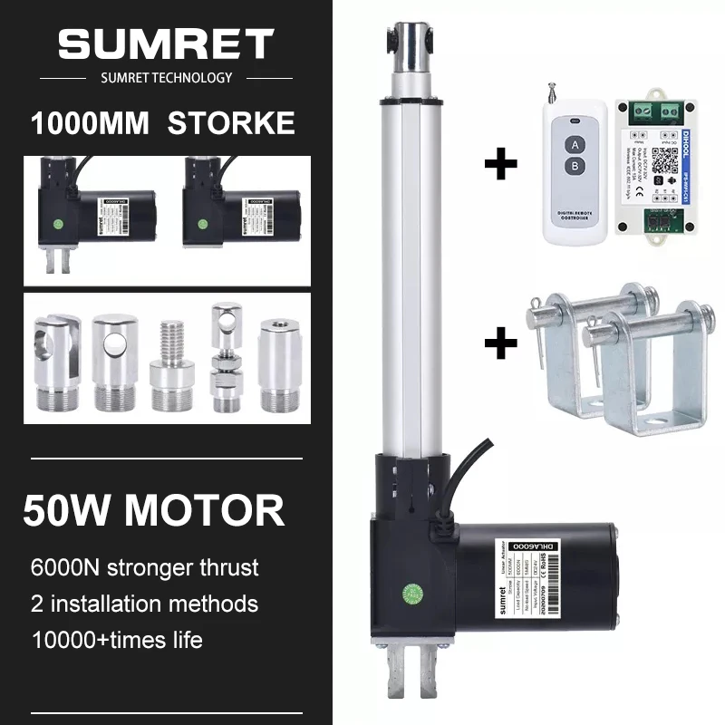 1000mm Stroke Electric Linear Actuator RF Remote Control Motor 6000N Controller Bracket Load DC12v 24v Auto Parking Gar 2000N
1000mm Stroke Electric Linear Actuator RF Remote Control Motor 6000N Controller Bracket Load DC12v 24v Auto Parking Gar 2000N
