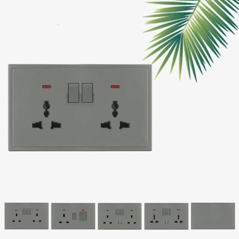 

Grey PC Panel UK Malta Africa Hongkong Single Double Sockets 2USB Type C Fast Charge USB Outlets Narrow Margin