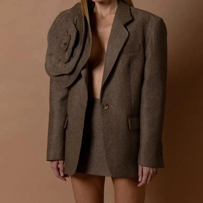 Herringbone Women Suit 1 Piece Blazer 3D Flower Sexy V Neck Formal Office Lady Work Wear One Button Jacket Coat Prom Dress
Herringbone Women Suit 1 Piece Blazer 3D Flower Sexy V Neck Formal Office Lady Work Wear One Button Jacket Coat Prom Dress