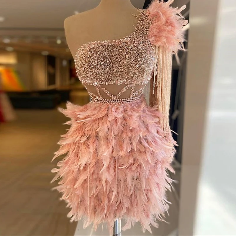 2024 Pink Feathers Beading Cocktail Dresses Mini Short Prom Dress for Girls One Shoulder Sparkle Tassels Evening Dresses
2024 Pink Feathers Beading Cocktail Dresses Mini Short Prom Dress for Girls One Shoulder Sparkle Tassels Evening Dresses