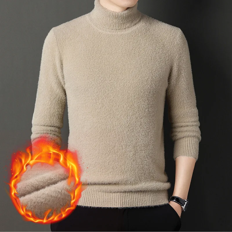 

Turtleneck Imitation Mink Knitted Sweater Men's Winter New Young and Middle-Aged Men's Sweater Thickened Thermal Bottoming Shirt