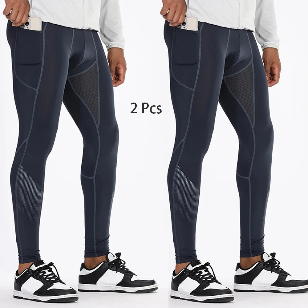 

2 Pack Fitness Legging Men’s Compression Pants Tights Leggings Sports Baselayer Running Athletic Workout Trousers Training Tight