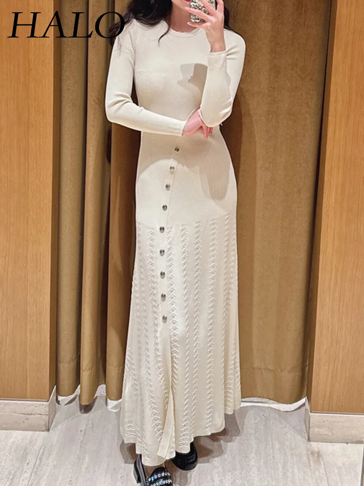 Женское трикотажное платье HALO, облегающее эластичное платье с длинными рукавами и разрезом, с круглым вырезом и диагональной пряжкой, весна 2024 
Женское трикотажное платье HALO, облегающее эластичное платье с длинными рукавами и разрезом, с круглым вырезом и диагональной пряжкой, весна 2024