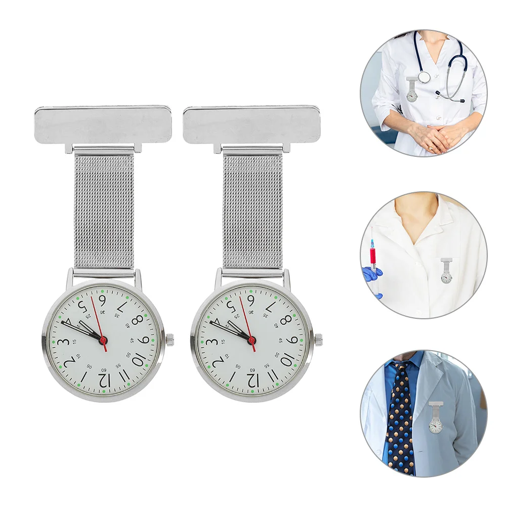 

2 Pcs Doctor Chest Chart Nurse Badge Clip on Watch for Nurses Lapel Nursing Watches Needle Pendant Metal Fob Hanging Brooch