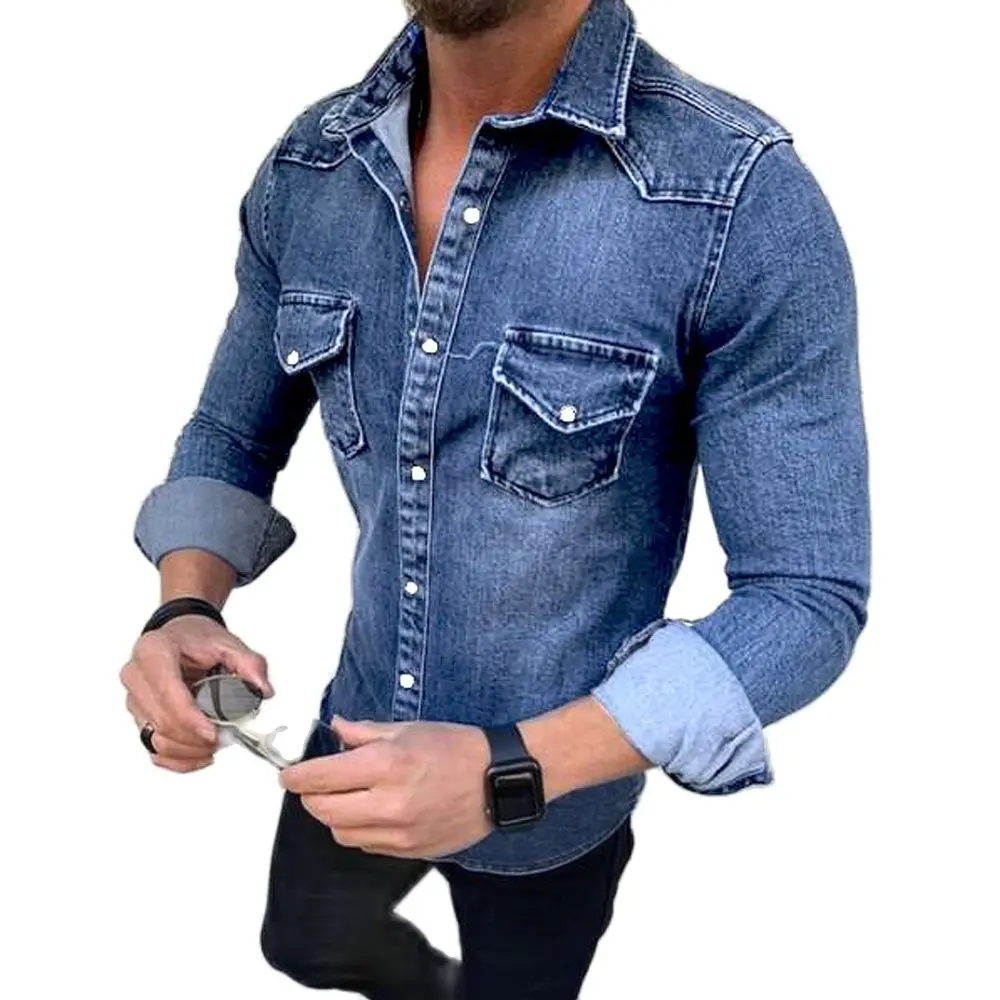 Men Fashion Tops Streetwear 2023 Autumn Patchwork Denim Shirt Casual Slim Jean Wear Long Sleeve Denim Blouse Sexy Mens Clothing 
Men Fashion Tops Streetwear 2023 Autumn Patchwork Denim Shirt Casual Slim Jean Wear Long Sleeve Denim Blouse Sexy Mens Clothing