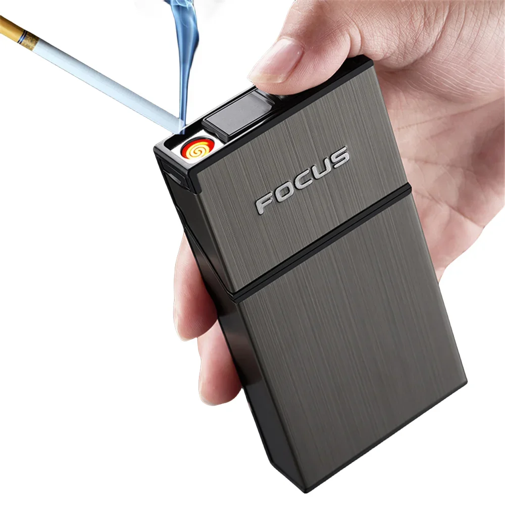 Fine Smoke Cigarette Case 20pcs Capacity Slim Cigarette Holder with USB Rechargeable Lighter Metal Cigarette Case Gift for Men
Fine Smoke Cigarette Case 20pcs Capacity Slim Cigarette Holder with USB Rechargeable Lighter Metal Cigarette Case Gift for Men