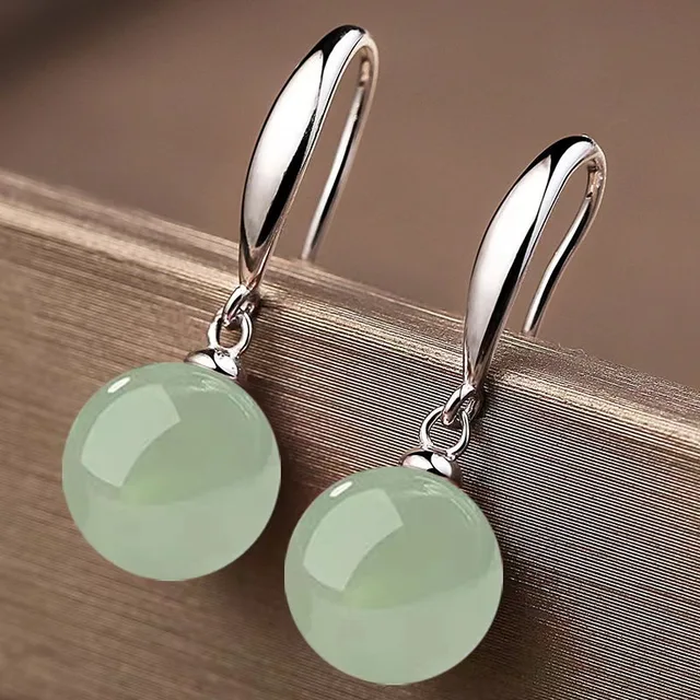 Boucles d'oreilles en argent regardé 925 avec perle blanche pour femme, boucles d'oreilles en or 18 carats, jade vert palais vintage, cadeau de joaillerie fine 2