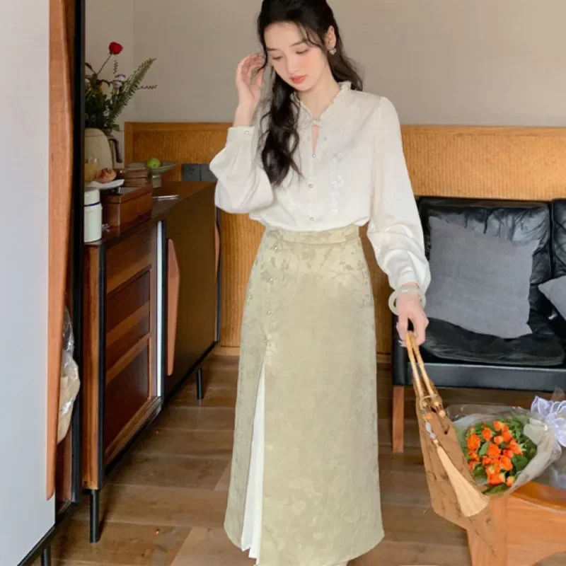 Chinese Dress Traditional Hanfu Short Skirt Set Women's 2023 Autumn Spring Top Green Split Half Skirt Two Piece Set Costume
Chinese Dress Traditional Hanfu Short Skirt Set Women's 2023 Autumn Spring Top Green Split Half Skirt Two Piece Set Costume