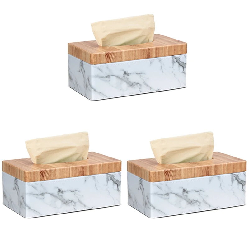 

3X Rectangular Marble PU Facial Grain Tissue Box Cover Napkin Holder Paper Towel Dispenser Container For Home Decor