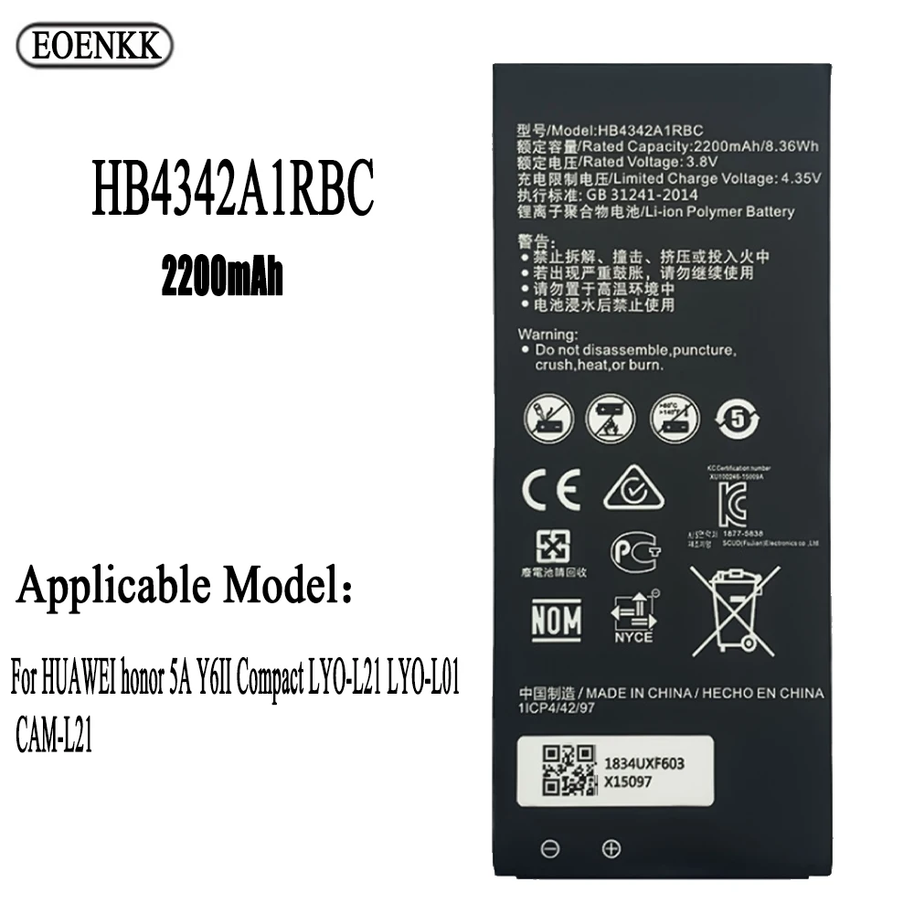 Original Capacity HB4342A1RBC Battery For Huawei honor 5A Y6II Compact LYO-L21 LYO-L01 CAM-L21 Replacement Batteries Bateria
Original Capacity HB4342A1RBC Battery For Huawei honor 5A Y6II Compact LYO-L21 LYO-L01 CAM-L21 Replacement Batteries Bateria